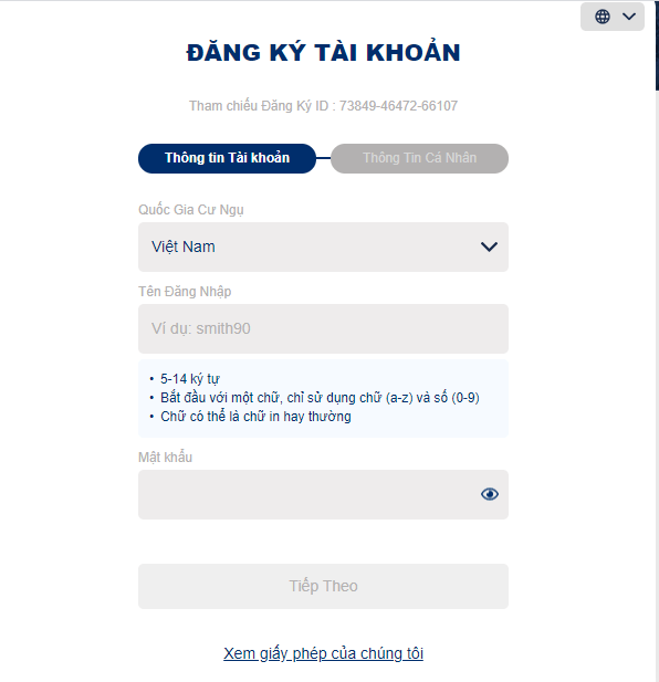 Form đăng ký thành viên SBOBET