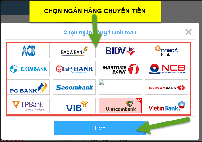 Chọn ngân hàng muốn chuyển