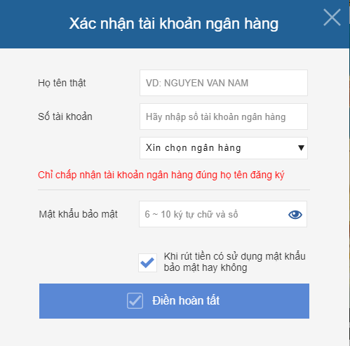 Xác nhận tài khoản ngân hàng