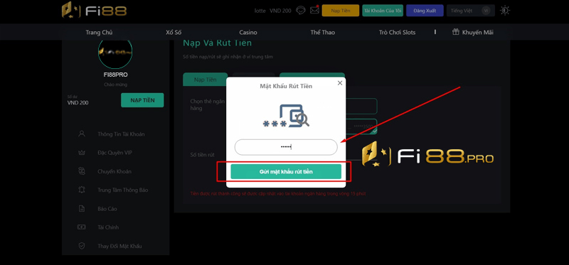 Nhập mật khẩu rút tiền
