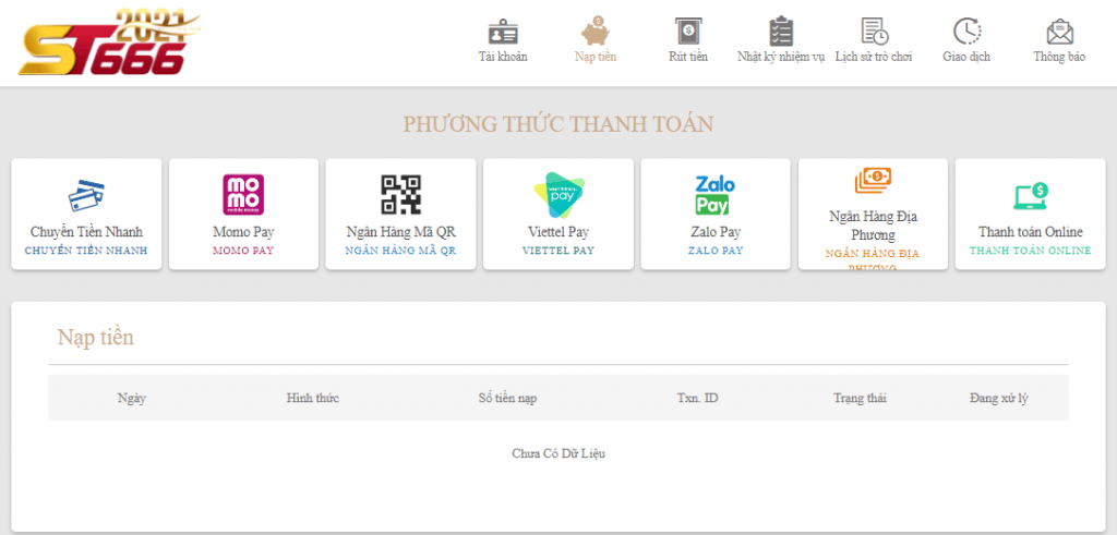 Nạp tiền ST666 nhanh chóng