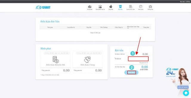 Cách rút tiền 126BET về tài khoản