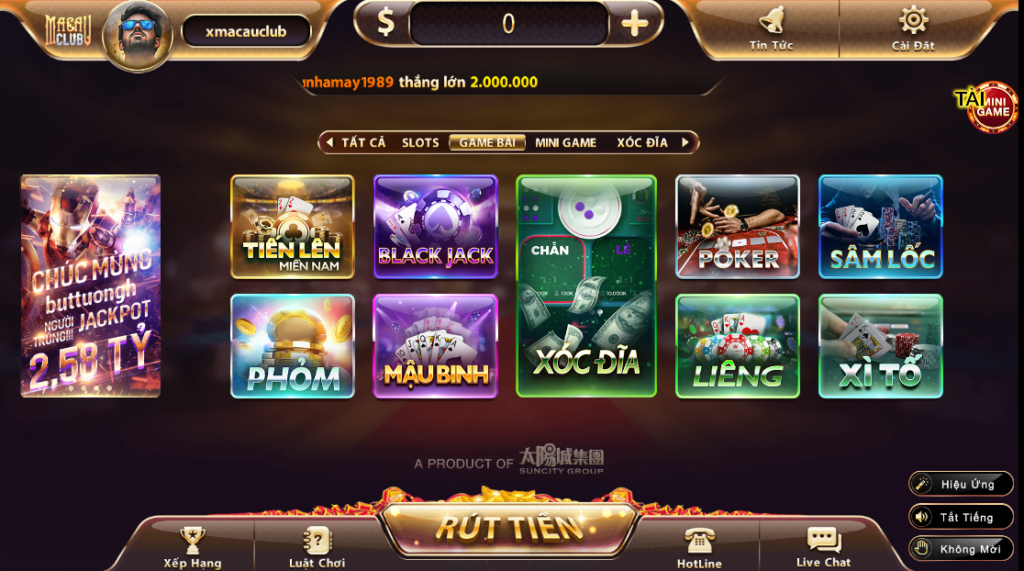 Sảnh chơi game bài trên bài trực tuyến