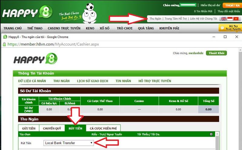 Cách rút tiền tại nhà cái HAPPY8