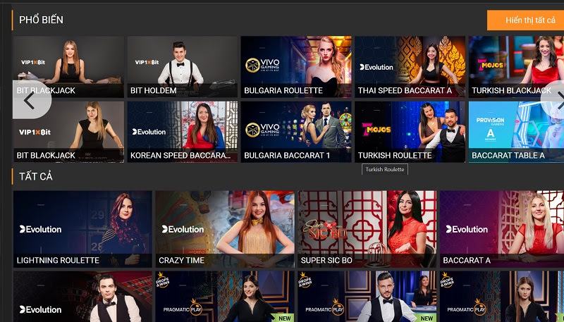 Các game casino live được mọi người ưa thích