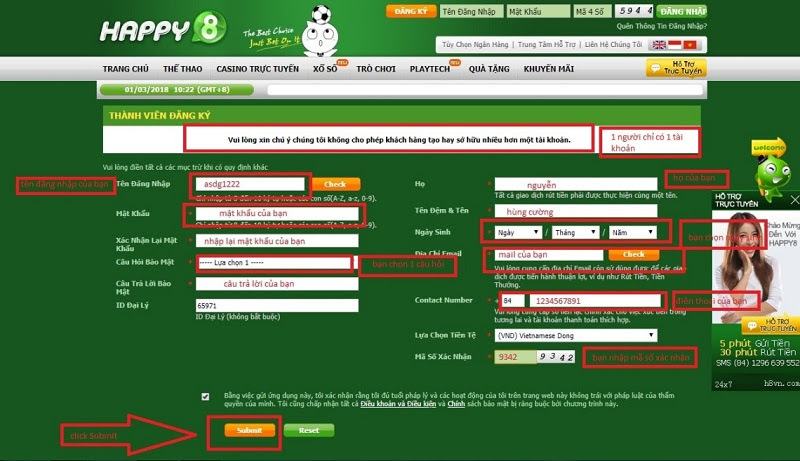 Đăng ký tài khoản nhanh chóng tại nhà cái HAPPY8