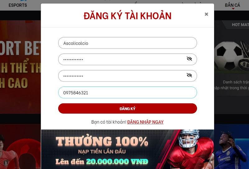 Biểu mẫu đăng ký tài khoản chơi game tại nhà cái Red88