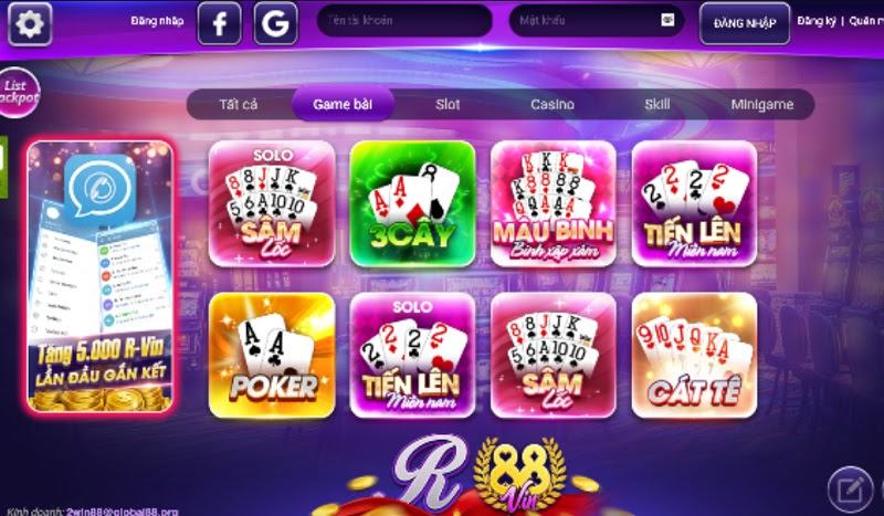 Những tựa game bài được yêu thích tại cổng game R88