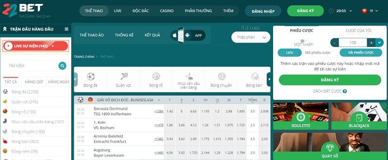 Giao diện độc đáo tại nhà cái 22Bet