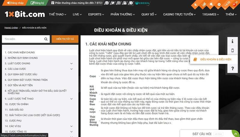 Các điều lệ được quy định rõ ràng tại nhà cái 1xBit
