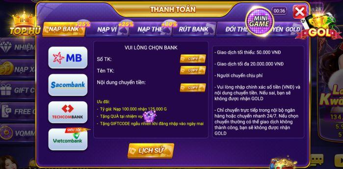 Hướng dẫn nạp rút, tiền Mio99