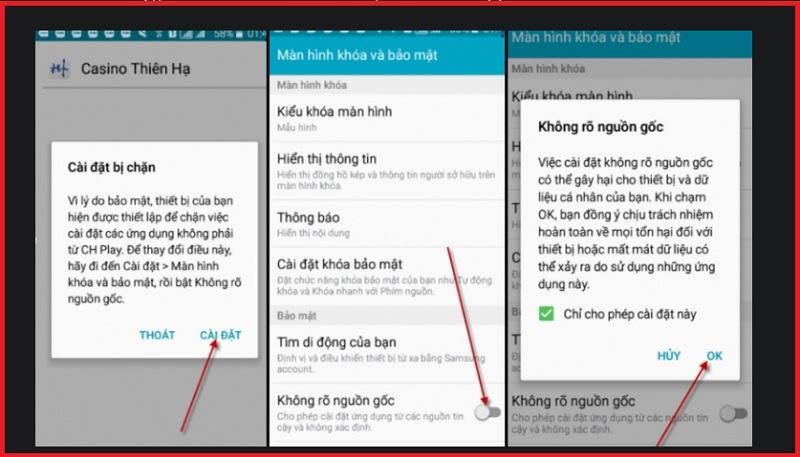 Xác nhận cho phép cài đặt để tải app giải trí trên thiết bị android