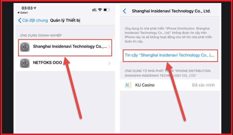 Bật tính năng tin cậy - Thiết lập ứng dụng dễ dàng trên iOS