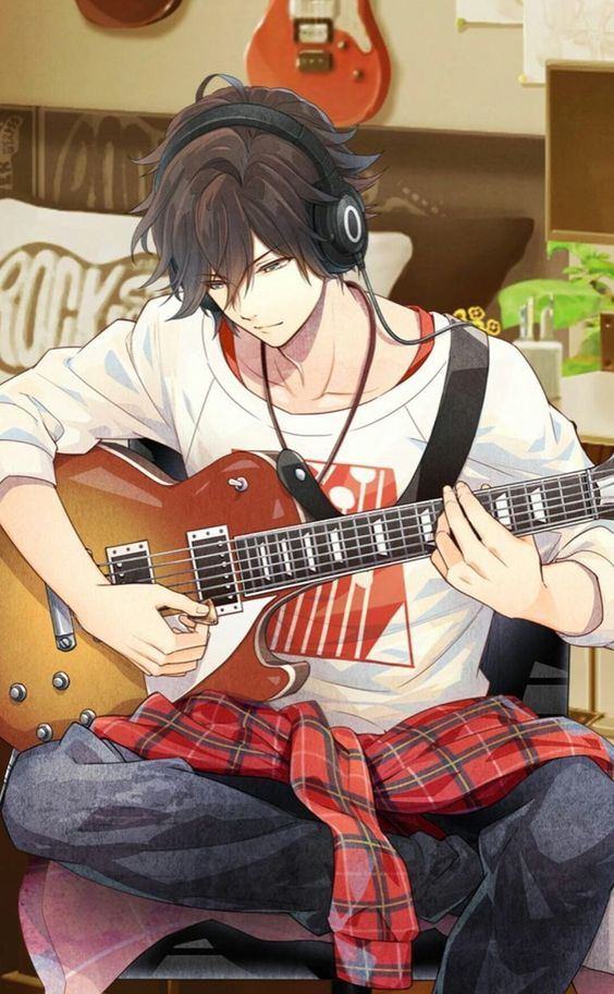 Ảnh Anime Boy Buồn chơi guitar 1 mình