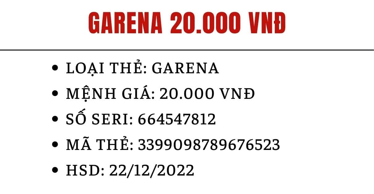 Ảnh Card Garena Chưa Sử Dụng mới nhất