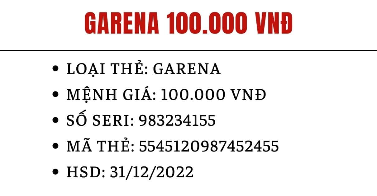 Ảnh Thẻ Garena 100k cho bạn