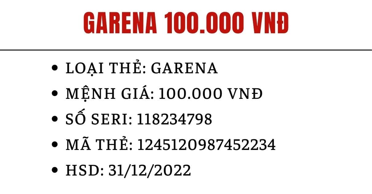 Ảnh Thẻ Garena 100k mới nhất