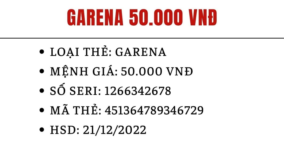 Ảnh Thẻ Garena 50k Miễn Phí