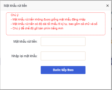 Tạo mật khẩu rút tiền