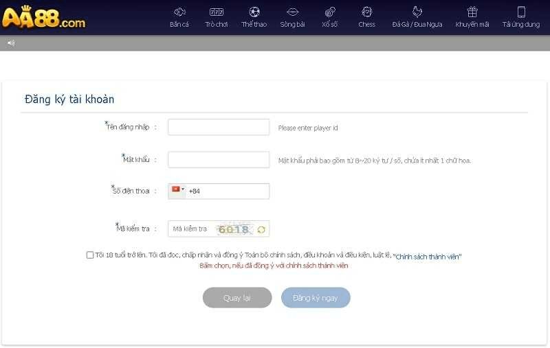 Hướng dẫn đăng ký tham gia cá cược AA88