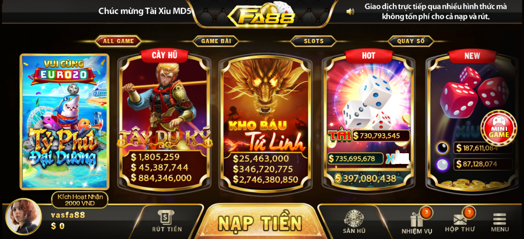 Giao diện cổng game FA88