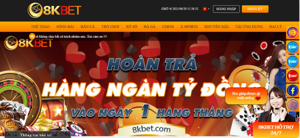 Giao diện nhà cái 8KBET mới nhất