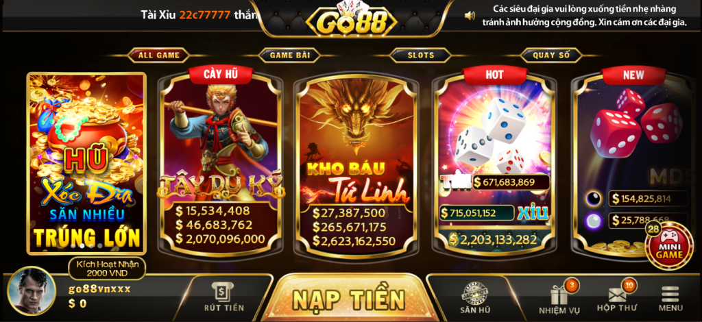 Giao diện nhà cái game bài GO88