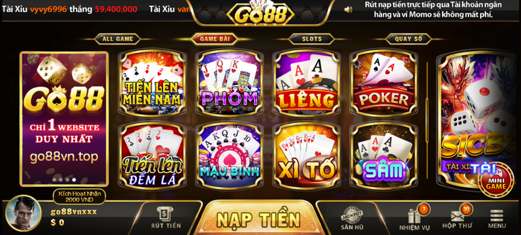 Sảnh chơi Game bài tại GO88