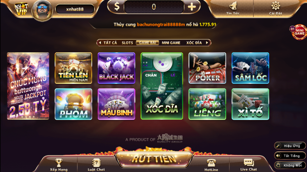 Hệ thống game bài online đổi thưởng tại NHATVIP