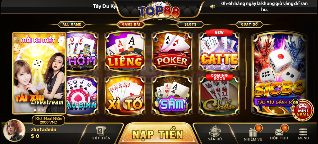 Nền tảng game bài ăn tiền 3D tại TOP88