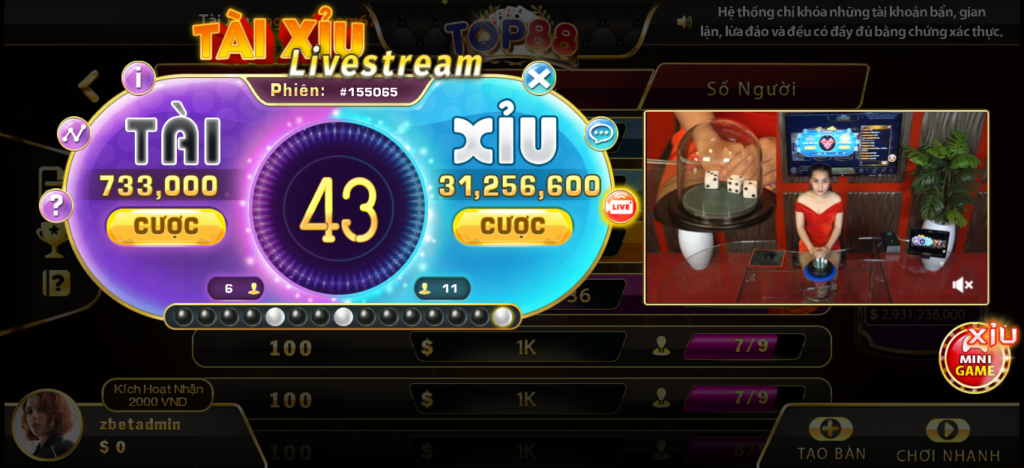 Hệ thống game tài xỉu livestream hiện đại