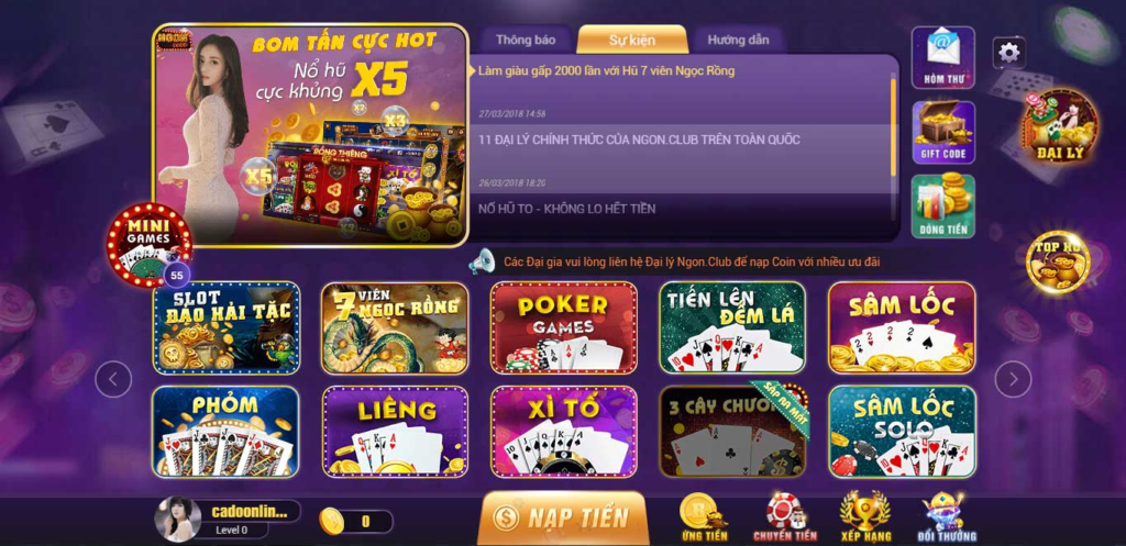 Các sản phẩm game bài đổi thưởng tại Ngon Club