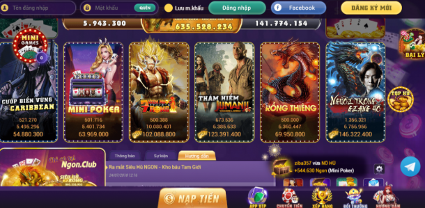 Giao diện cổng game đổi thưởng Ngon Club phiên bản mới