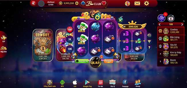 Sảnh chơi game nổ hũ đa thể loại tại Bin Club