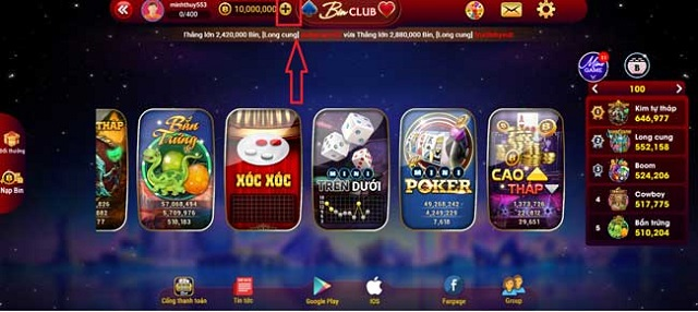 Hướng dẫn các bước nạp tiền vào cổng game Bin Club