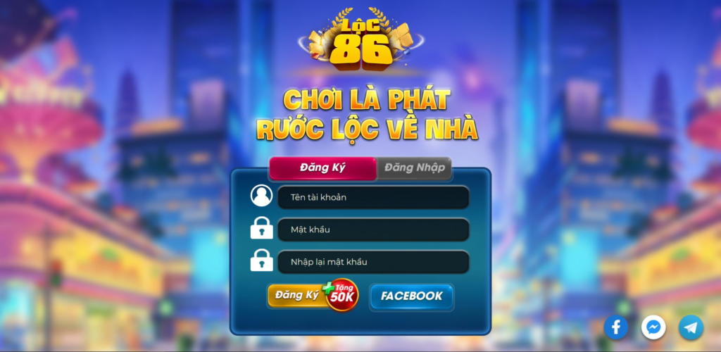 Form lập tài khoản mới tại cổng game Lộc 86