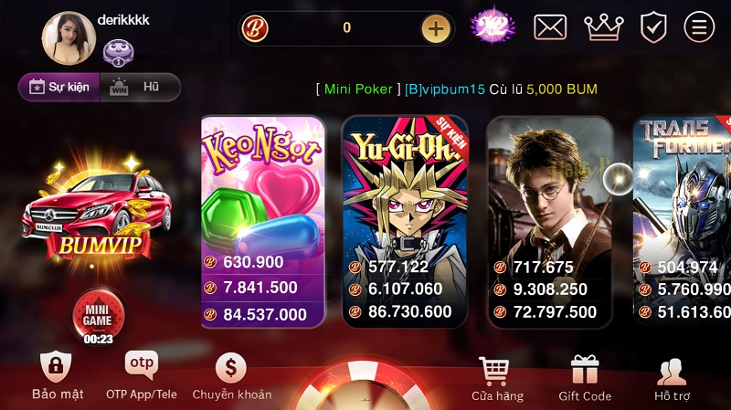 Kho game slots độc quyền tại Bum Club