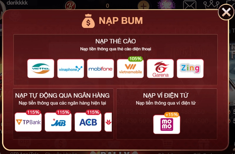 Quy trình chuyển tiền vào cổng game Bum Club