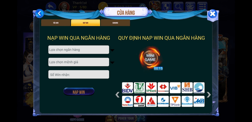 Hình thức nạp tiền 88Z Club qua ngân hàng trực tuyến