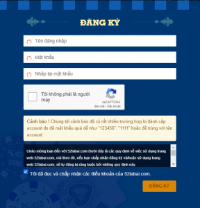Hướng dẫn người chơi đăng ký tài khoản 52labai