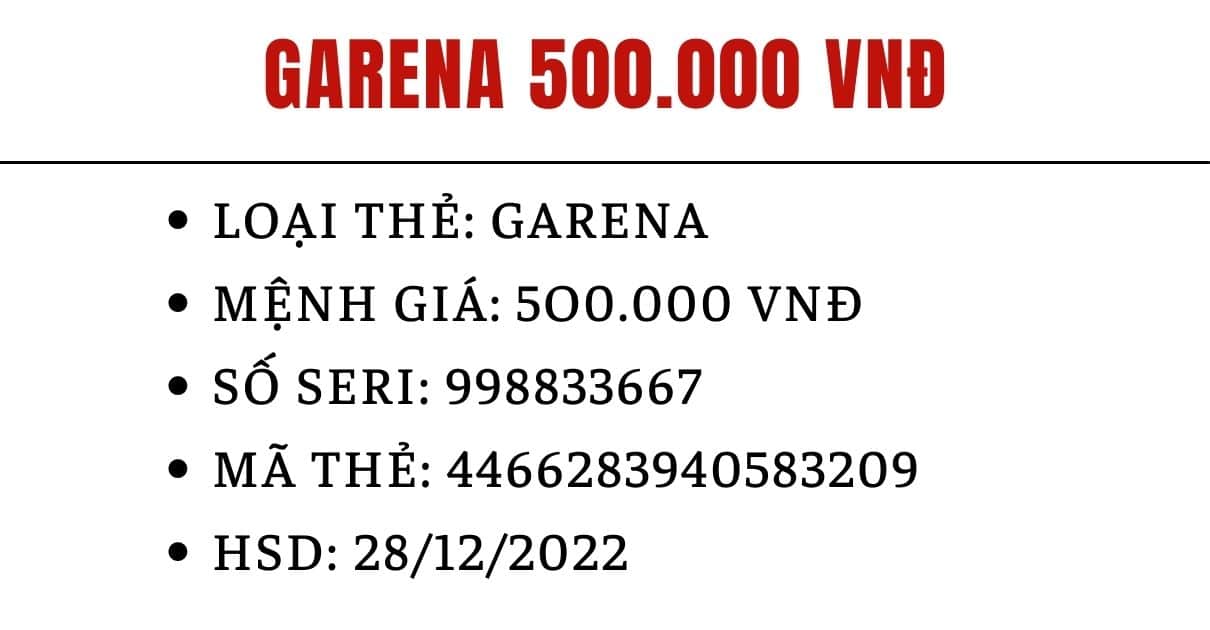 Hình Ảnh Card Garena 500k Miễn Phí chưa nạp