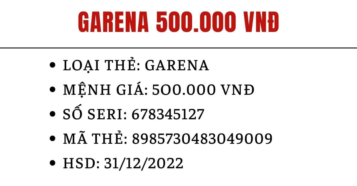 Hình Ảnh Card Garena 500k Miễn Phí mới