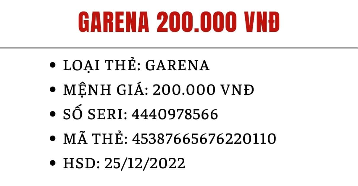 Hình Ảnh Thẻ Garena 200k Chưa Cào mới nhất