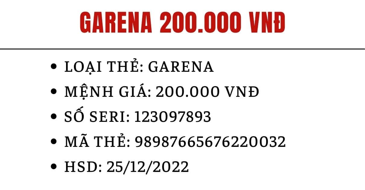 Hình Ảnh Thẻ Garena 200k Chưa Cào