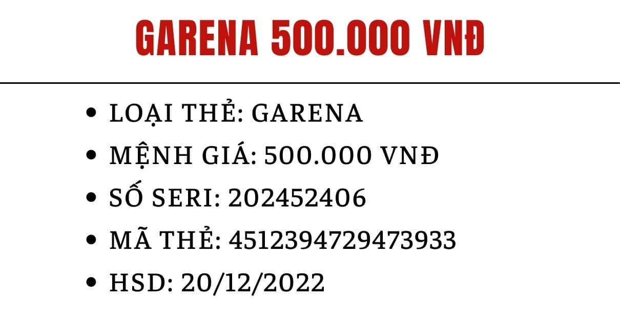 Hình Ảnh Thẻ Garena 500k chưa ai nạp