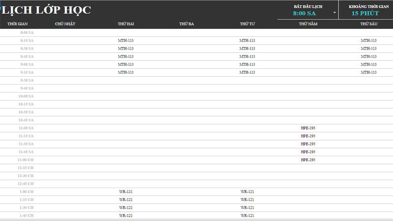 Cách trang trí thời khóa biểu trên excel