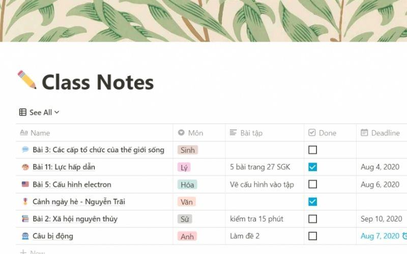 Cách trang trí thời khóa biểu trên notion