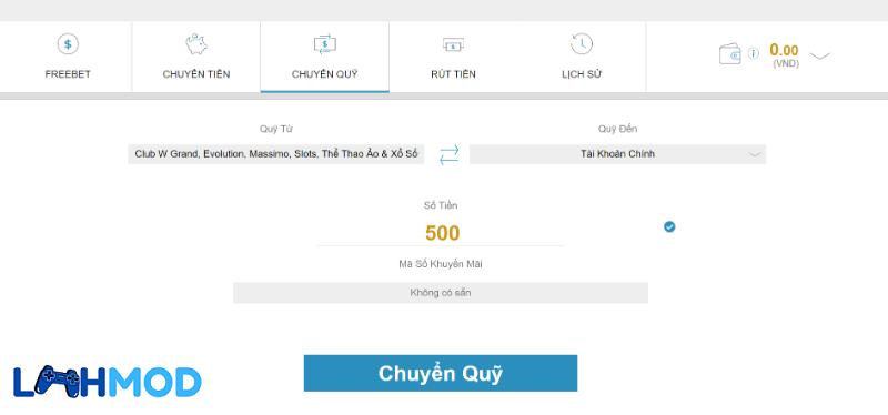 Chuyển quỹ từ các sảnh game về tải khoản chính