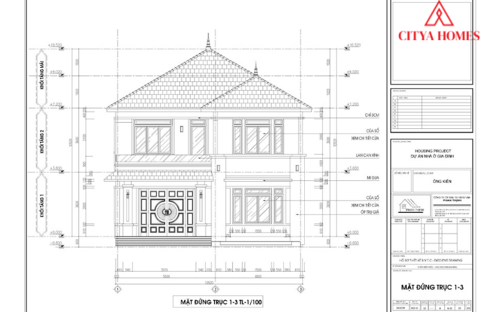 Bản Vẽ Mặt Cắt, Mặt Bằng Nhà 2 Tầng Kiến Trúc Tân Cổ