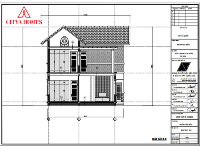 Bản Vẽ Mặt Cắt, Mặt Bằng, Mặt đứng Nhà Phố 2 Tầng đẹp
